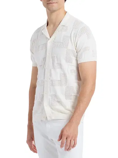 Robert Graham Men's Drayford Jacquard Short-Sleeve Cotton Sweater - Off White | Thumbnail 4 Robert Graham Men's Drayford Jacquard Short-Sleeve Cotton Sweater - Off White | Thumbnail 4