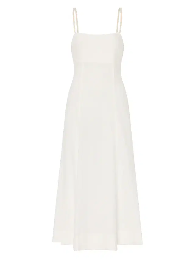 Women's Linen A-Line Midi-Dress - White Women's Linen A-Line Midi-Dress - White