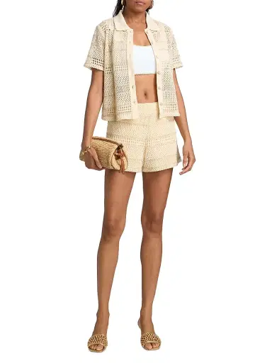 Milly Women's Crochet Knit Short-Sleeve Shirt - Gold Multi | Thumbnail 2 Milly Women's Crochet Knit Short-Sleeve Shirt - Gold Multi | Thumbnail 2