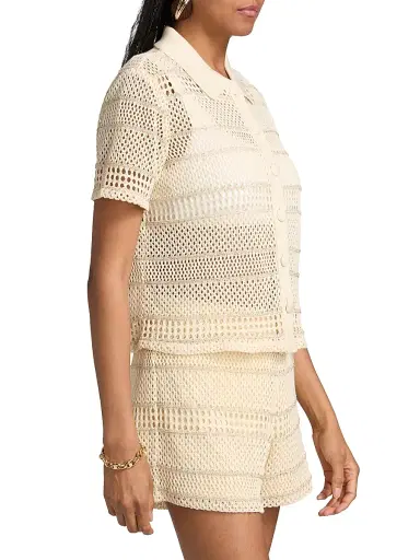 Milly Women's Crochet Knit Short-Sleeve Shirt - Gold Multi | Thumbnail 4 Milly Women's Crochet Knit Short-Sleeve Shirt - Gold Multi | Thumbnail 4