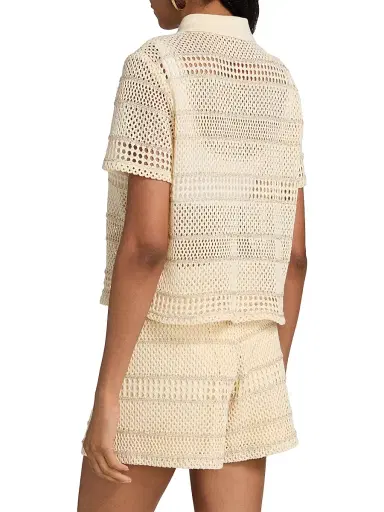 Milly Women's Crochet Knit Short-Sleeve Shirt - Gold Multi | Thumbnail 5 Milly Women's Crochet Knit Short-Sleeve Shirt - Gold Multi | Thumbnail 5