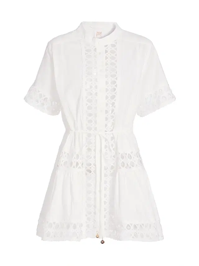 Women's Lace Cotton Voile Mini-Shirtdress - White Women's Lace Cotton Voile Mini-Shirtdress - White