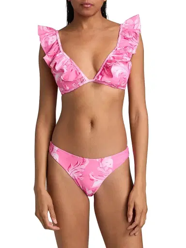 Milly Women's Canopee Abstract Ruffled Bikini Top - Pink Multi - Size Large | Thumbnail 3 Milly Women's Canopee Abstract Ruffled Bikini Top - Pink Multi - Size Large | Thumbnail 3