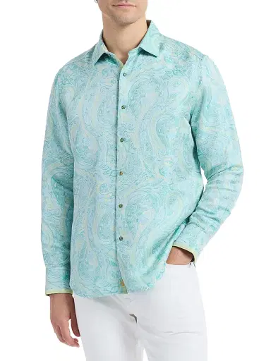 Robert Graham Men's The Viscount Paisley Button-Front Shirt - Teal | Thumbnail 4 Robert Graham Men's The Viscount Paisley Button-Front Shirt - Teal | Thumbnail 4