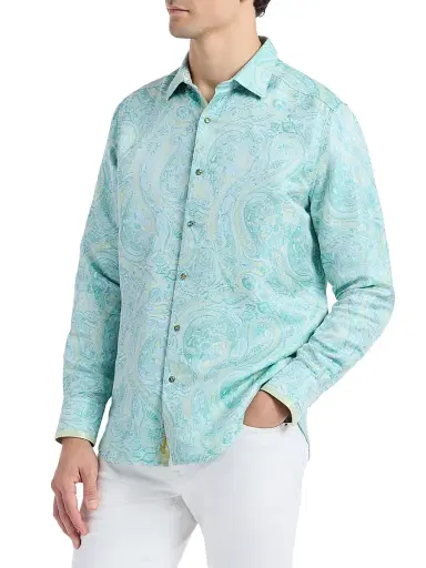 Robert Graham Men's The Viscount Paisley Button-Front Shirt - Teal | Thumbnail 5 Robert Graham Men's The Viscount Paisley Button-Front Shirt - Teal | Thumbnail 5