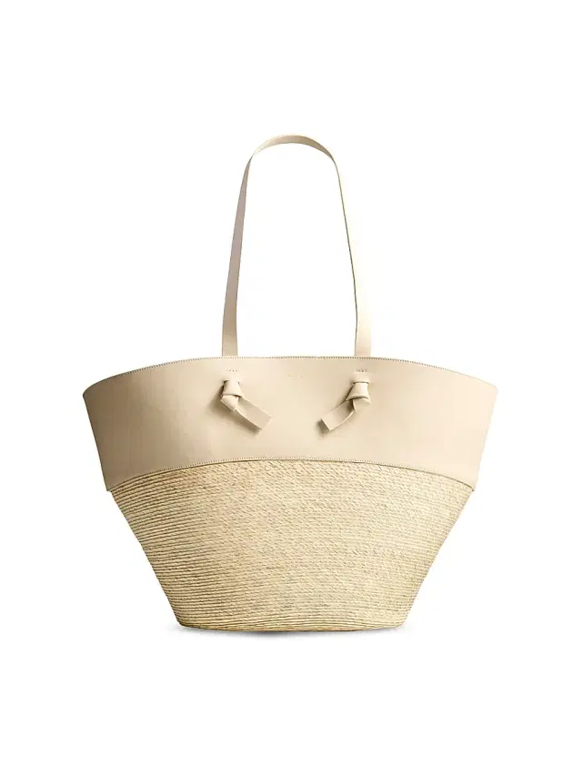 Women's Knot Basket Palm & Leather Tote Bag - Macademia Women's Knot Basket Palm & Leather Tote Bag - Macademia