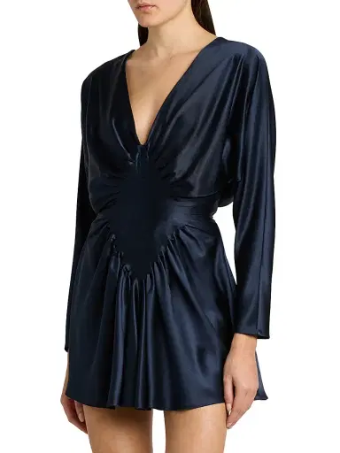 Versace Women's Silk Satin Cocktail Minidress - Dark Navy | Thumbnail 4 Versace Women's Silk Satin Cocktail Minidress - Dark Navy | Thumbnail 4