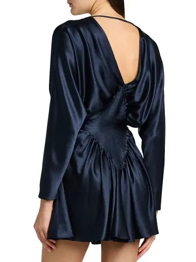 Versace Women's Silk Satin Cocktail Minidress - Dark Navy | Thumbnail 5 Versace Women's Silk Satin Cocktail Minidress - Dark Navy | Thumbnail 5