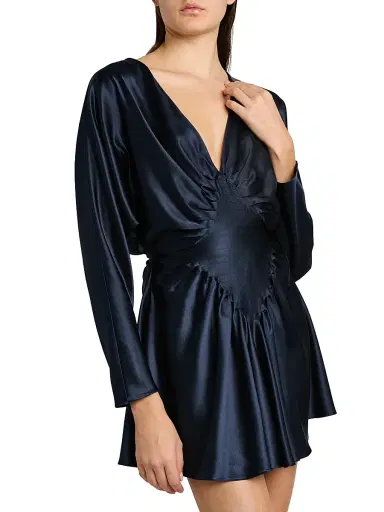 Versace Women's Silk Satin Cocktail Minidress - Dark Navy | Thumbnail 6 Versace Women's Silk Satin Cocktail Minidress - Dark Navy | Thumbnail 6