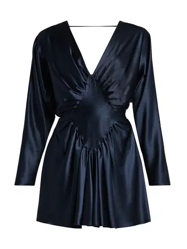 Versace Women's Silk Satin Cocktail Minidress - Dark Navy | Thumbnail 1 Versace Women's Silk Satin Cocktail Minidress - Dark Navy | Thumbnail 1