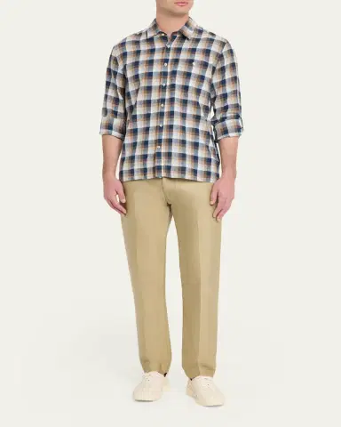 OFFICINE GÉNÉRALE Men's Younes Cotton and Linen Plaid Button-Down Shirt | Thumbnail 2 OFFICINE GÉNÉRALE Men's Younes Cotton and Linen Plaid Button-Down Shirt | Thumbnail 2