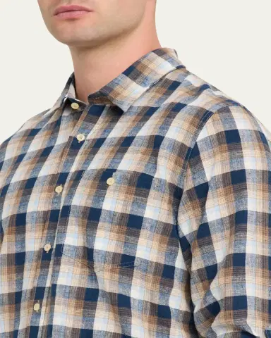 OFFICINE GÉNÉRALE Men's Younes Cotton and Linen Plaid Button-Down Shirt | Thumbnail 5 OFFICINE GÉNÉRALE Men's Younes Cotton and Linen Plaid Button-Down Shirt | Thumbnail 5