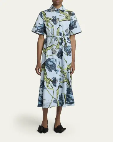 Erdem Floral-Print Cotton Short-Sleeve Midi Shirtdress | Thumbnail 2 Erdem Floral-Print Cotton Short-Sleeve Midi Shirtdress | Thumbnail 2