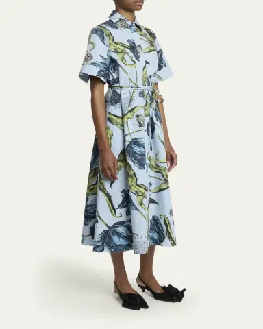Erdem Floral-Print Cotton Short-Sleeve Midi Shirtdress | Thumbnail 4 Erdem Floral-Print Cotton Short-Sleeve Midi Shirtdress | Thumbnail 4