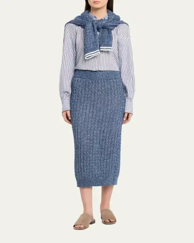 Brunello Cucinelli Monili-Trim Striped Cotton Poplin Button-Down Shirt | Thumbnail 2 Brunello Cucinelli Monili-Trim Striped Cotton Poplin Button-Down Shirt | Thumbnail 2