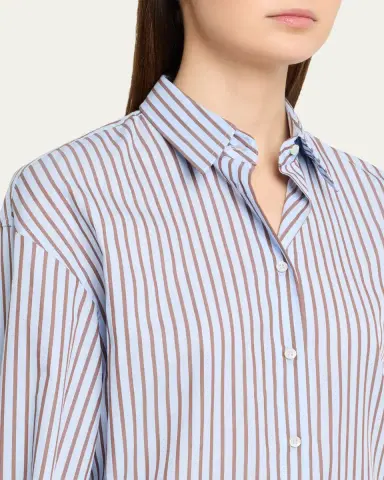 Brunello Cucinelli Monili-Trim Striped Cotton Poplin Button-Down Shirt | Thumbnail 5 Brunello Cucinelli Monili-Trim Striped Cotton Poplin Button-Down Shirt | Thumbnail 5