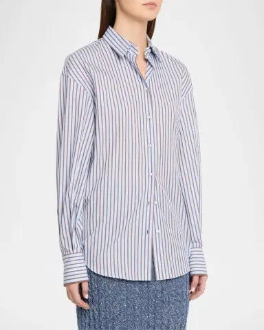 Brunello Cucinelli Monili-Trim Striped Cotton Poplin Button-Down Shirt | Thumbnail 8 Brunello Cucinelli Monili-Trim Striped Cotton Poplin Button-Down Shirt | Thumbnail 8