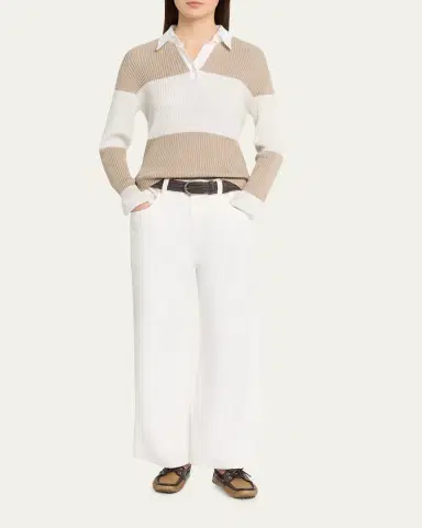 Brunello Cucinelli Shimmering Striped Cotton Rib Polo Sweater | Thumbnail 2 Brunello Cucinelli Shimmering Striped Cotton Rib Polo Sweater | Thumbnail 2