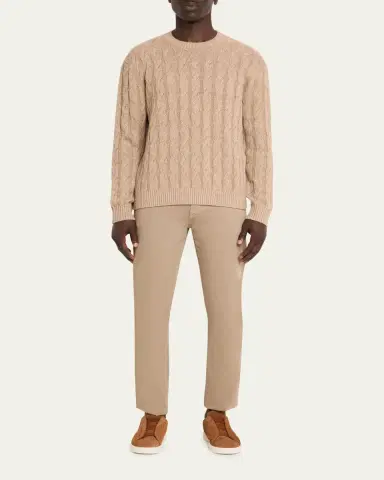 ZEGNA Men's Beige Melange Cable-Knit Crewneck Sweater | Thumbnail 2 ZEGNA Men's Beige Melange Cable-Knit Crewneck Sweater | Thumbnail 2