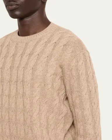ZEGNA Men's Beige Melange Cable-Knit Crewneck Sweater | Thumbnail 5 ZEGNA Men's Beige Melange Cable-Knit Crewneck Sweater | Thumbnail 5