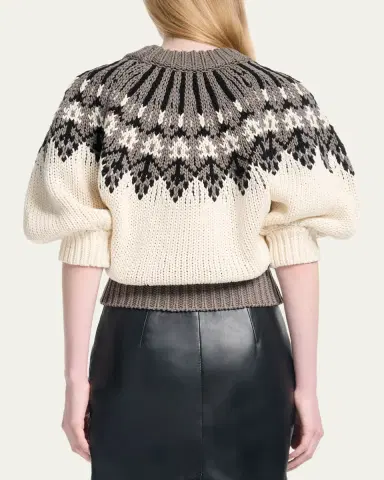 Altuzarra Marty Fair Isle Short Puff-Sleeve Sweater | Thumbnail 3 Altuzarra Marty Fair Isle Short Puff-Sleeve Sweater | Thumbnail 3