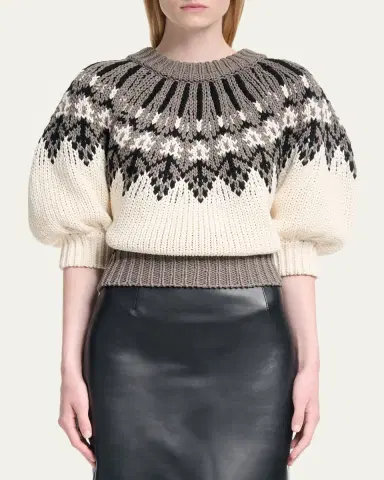 Altuzarra Marty Fair Isle Short Puff-Sleeve Sweater | Thumbnail 4 Altuzarra Marty Fair Isle Short Puff-Sleeve Sweater | Thumbnail 4