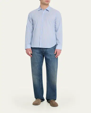 OFFICINE GÉNÉRALE Men's Giacomo Stripe Poplin Button-Down Shirt | Thumbnail 2 OFFICINE GÉNÉRALE Men's Giacomo Stripe Poplin Button-Down Shirt | Thumbnail 2
