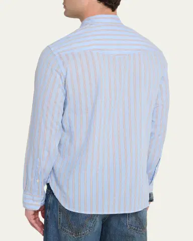 OFFICINE GÉNÉRALE Men's Giacomo Stripe Poplin Button-Down Shirt | Thumbnail 3 OFFICINE GÉNÉRALE Men's Giacomo Stripe Poplin Button-Down Shirt | Thumbnail 3