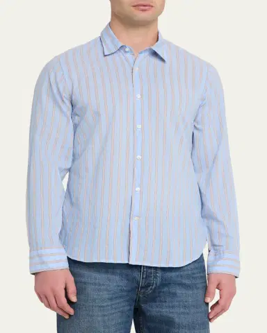 OFFICINE GÉNÉRALE Men's Giacomo Stripe Poplin Button-Down Shirt | Thumbnail 4 OFFICINE GÉNÉRALE Men's Giacomo Stripe Poplin Button-Down Shirt | Thumbnail 4