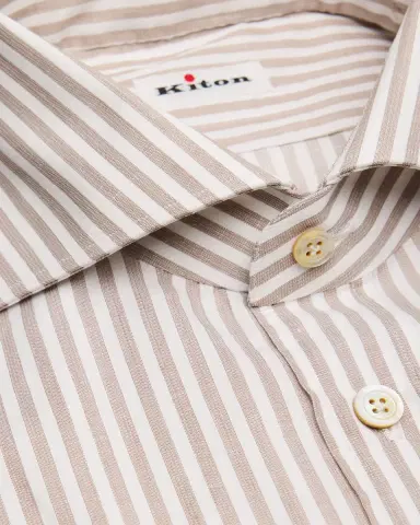 Kiton Men's Candy Stripe Cotton and Linen Dress Shirt | Thumbnail 2 Kiton Men's Candy Stripe Cotton and Linen Dress Shirt | Thumbnail 2