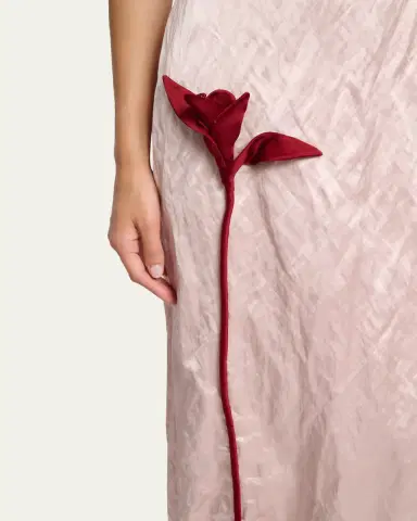 Erdem Tulip Applique Crinkled Satin Short-Sleeve Midi Dress | Thumbnail 5 Erdem Tulip Applique Crinkled Satin Short-Sleeve Midi Dress | Thumbnail 5