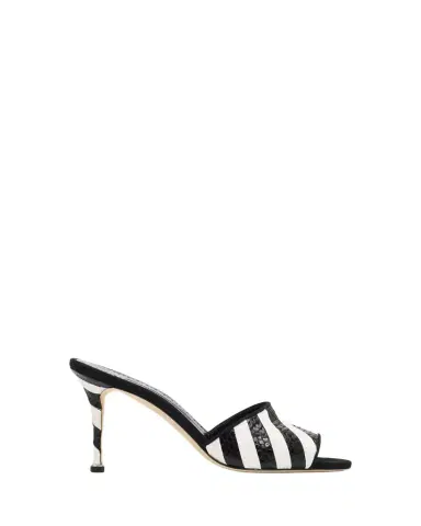 Manolo Blahnik 90mm Larache Striped Embossed Leather Mule Sandals | Thumbnail 1 Manolo Blahnik 90mm Larache Striped Embossed Leather Mule Sandals | Thumbnail 1