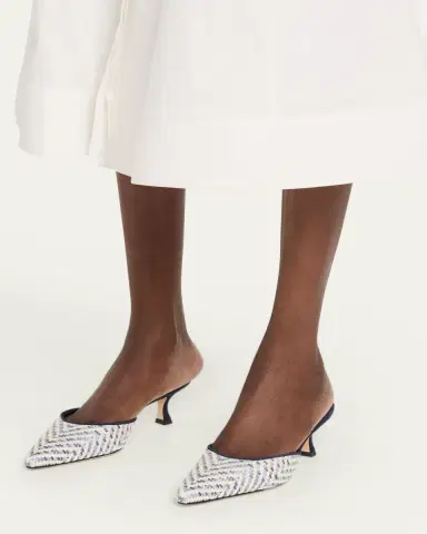 Manolo Blahnik Carolyne Metallic Woven Kitten-Heel Mules | Thumbnail 2 Manolo Blahnik Carolyne Metallic Woven Kitten-Heel Mules | Thumbnail 2