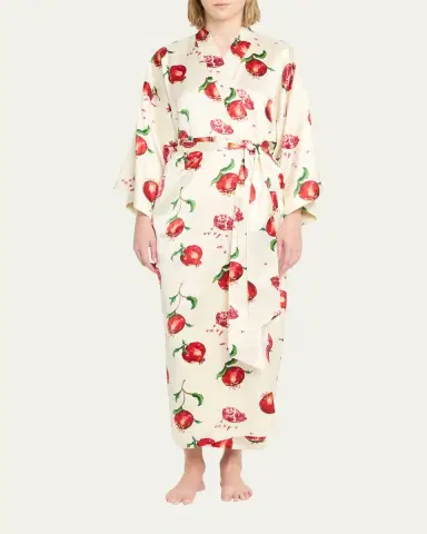 Olivia von Halle Queenie Allegra Pomegranate-Print Silk Satin Robe | Thumbnail 2 Olivia von Halle Queenie Allegra Pomegranate-Print Silk Satin Robe | Thumbnail 2