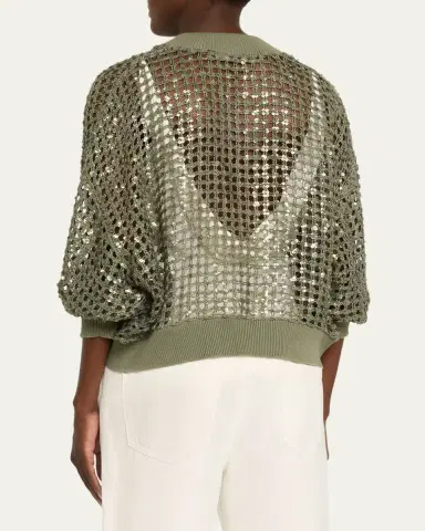 Brunello Cucinelli Paillette Mesh Knit Bomber Jacket | Thumbnail 3 Brunello Cucinelli Paillette Mesh Knit Bomber Jacket | Thumbnail 3