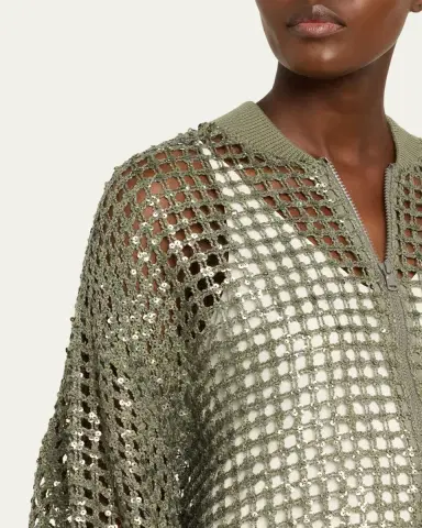 Brunello Cucinelli Paillette Mesh Knit Bomber Jacket | Thumbnail 5 Brunello Cucinelli Paillette Mesh Knit Bomber Jacket | Thumbnail 5