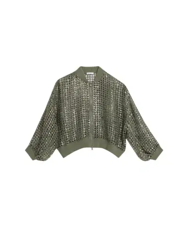 Brunello Cucinelli Paillette Mesh Knit Bomber Jacket | Thumbnail 1 Brunello Cucinelli Paillette Mesh Knit Bomber Jacket | Thumbnail 1