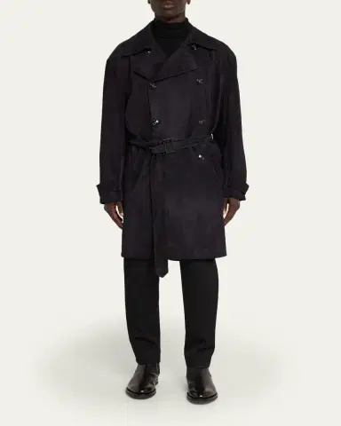 Kiton Men's Suede Double-Breasted Trench Coat | Thumbnail 2 Kiton Men's Suede Double-Breasted Trench Coat | Thumbnail 2