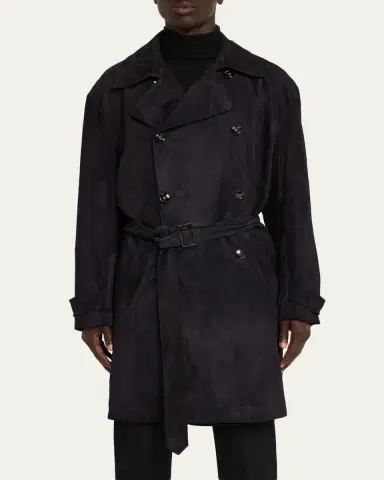 Kiton Men's Suede Double-Breasted Trench Coat | Thumbnail 4 Kiton Men's Suede Double-Breasted Trench Coat | Thumbnail 4