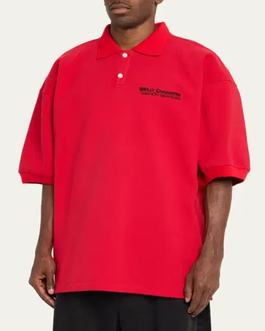 Willy Chavarria Men's Football Structured Cotton Polo Shirt | Thumbnail 4 Willy Chavarria Men's Football Structured Cotton Polo Shirt | Thumbnail 4