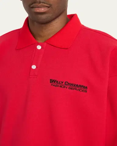 Willy Chavarria Men's Football Structured Cotton Polo Shirt | Thumbnail 5 Willy Chavarria Men's Football Structured Cotton Polo Shirt | Thumbnail 5