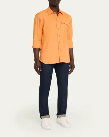 Kiton Men's Cashmere Pocket Snap-Placket Shirt | Thumbnail 2 Kiton Men's Cashmere Pocket Snap-Placket Shirt | Thumbnail 2