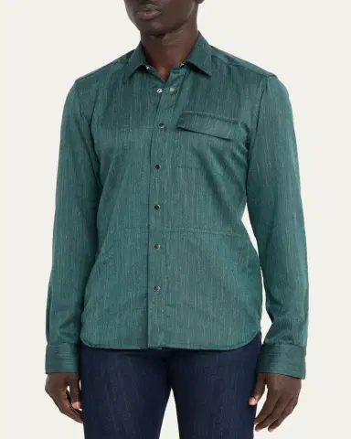 Kiton Men's Cashmere, Wool and Silk Snap-Placket Shirt | Thumbnail 4 Kiton Men's Cashmere, Wool and Silk Snap-Placket Shirt | Thumbnail 4