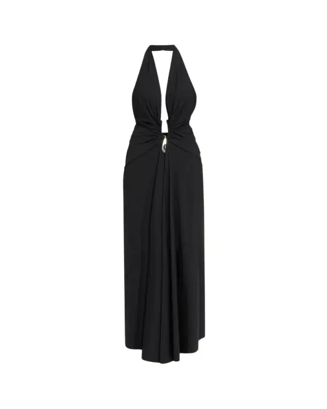 Crystal Pendant Plunging Halter Maxi Dress Crystal Pendant Plunging Halter Maxi Dress