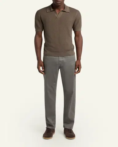 ZEGNA Men's Premium Cotton Knit Johnny Collar Polo Sweater | Thumbnail 2 ZEGNA Men's Premium Cotton Knit Johnny Collar Polo Sweater | Thumbnail 2