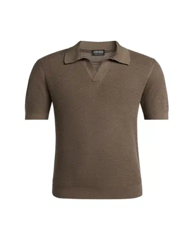 ZEGNA Men's Premium Cotton Knit Johnny Collar Polo Sweater | Thumbnail 1 ZEGNA Men's Premium Cotton Knit Johnny Collar Polo Sweater | Thumbnail 1