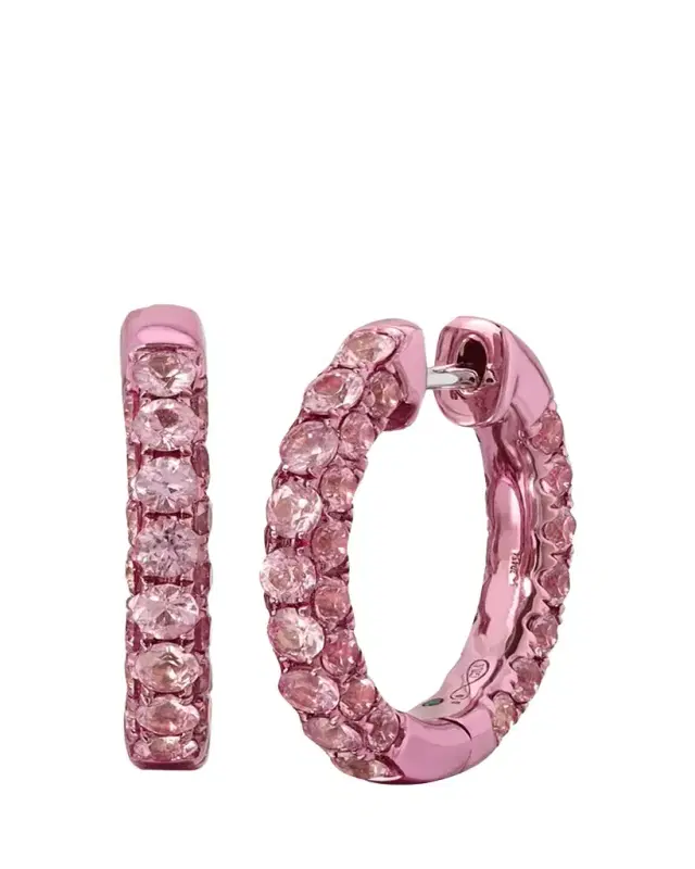 Pink Rhodium Pink Sapphire 3-Sided Hoop Earrings Pink Rhodium Pink Sapphire 3-Sided Hoop Earrings