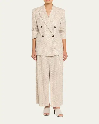 Brunello Cucinelli Dazzling Chevron Linen Double-Breasted Blazer Jacket | Thumbnail 2 Brunello Cucinelli Dazzling Chevron Linen Double-Breasted Blazer Jacket | Thumbnail 2