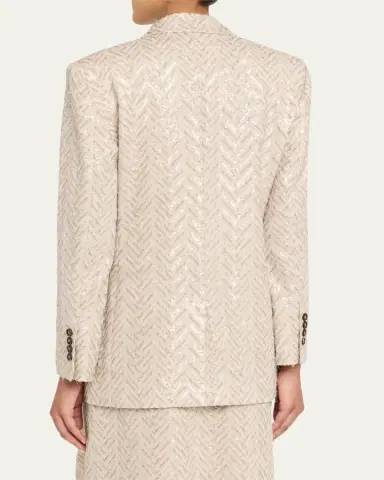 Brunello Cucinelli Dazzling Chevron Linen Double-Breasted Blazer Jacket | Thumbnail 3 Brunello Cucinelli Dazzling Chevron Linen Double-Breasted Blazer Jacket | Thumbnail 3