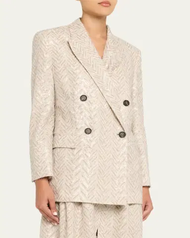 Brunello Cucinelli Dazzling Chevron Linen Double-Breasted Blazer Jacket | Thumbnail 4 Brunello Cucinelli Dazzling Chevron Linen Double-Breasted Blazer Jacket | Thumbnail 4